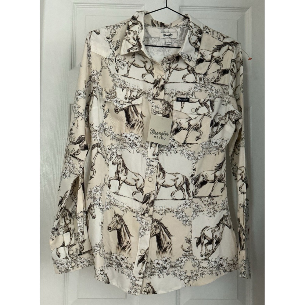 Wrangler Retro Women's Small Western Horse Floral Snap Shirt NWT Viscose